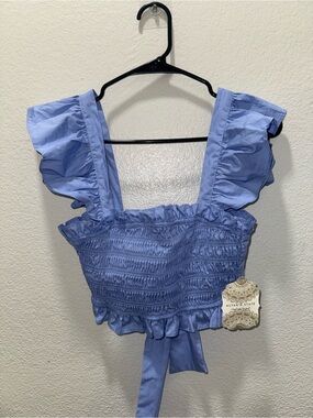 Altar'd State Periwinkle Smocked Ruffle Tie-Back Crop Top